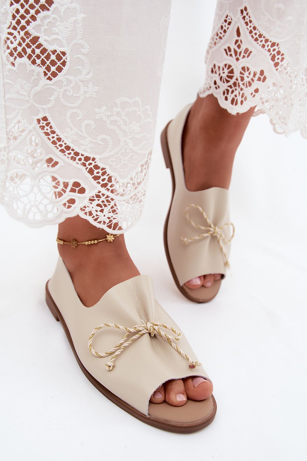 Women's White, Yellow, and Beige Faux Leather 2 Cm Heel Sandals view 9