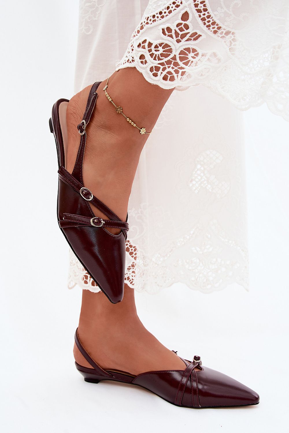 Women's Red and Black Faux Leather Strap Detail 2 Cm Heel Sandals front view