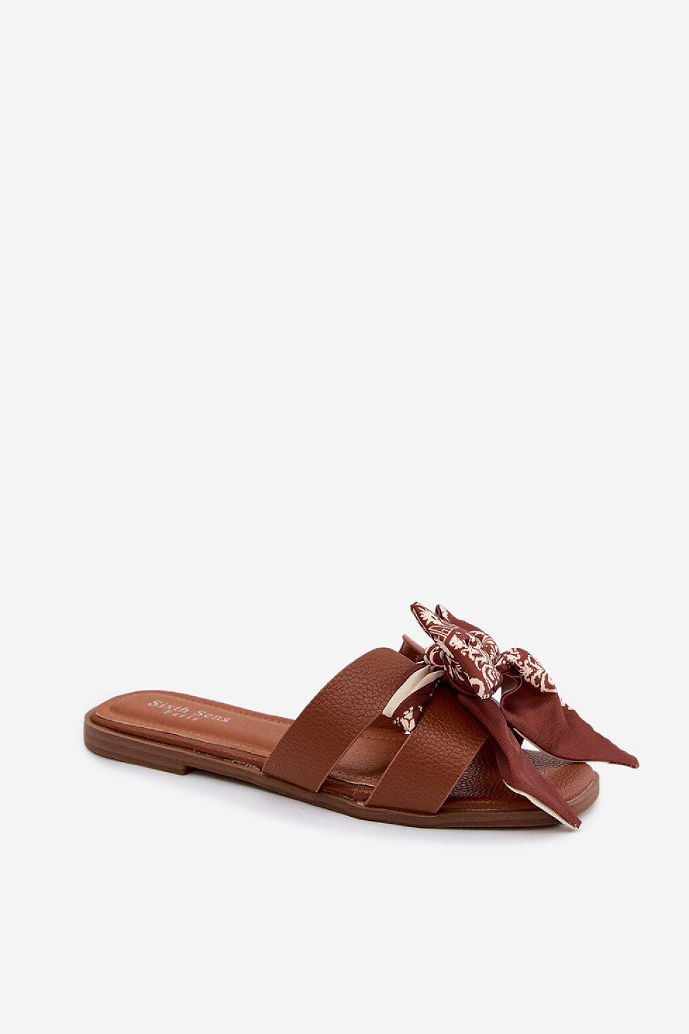 Women's Brown and Beige Faux Leather 1.5 Cm Heel Flip-flops side view