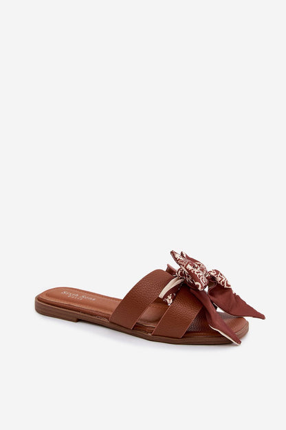 Women's Brown and Beige Faux Leather 1.5 Cm Heel Flip-flops side view