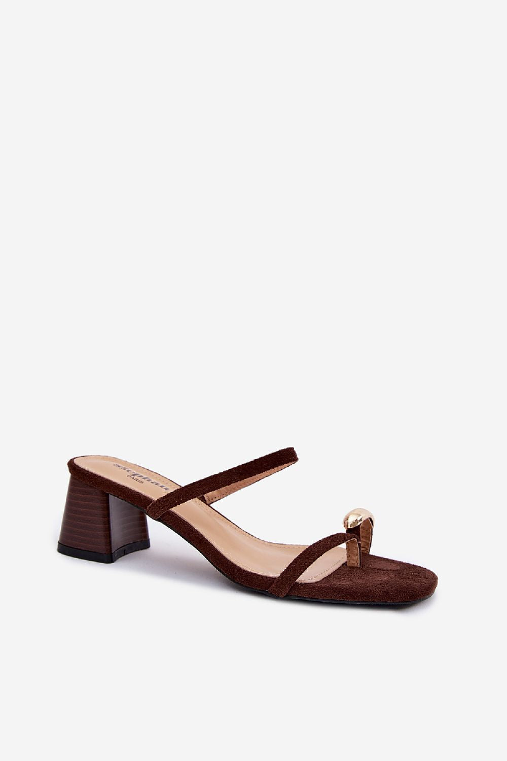 Women's Black, Brown, and Beige Suede Block Heel Heeled Sandals view 5