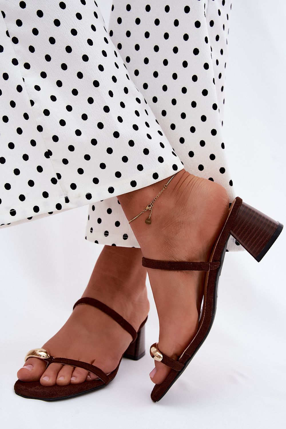 Women's Black, Brown, and Beige Suede Block Heel Heeled Sandals view 6