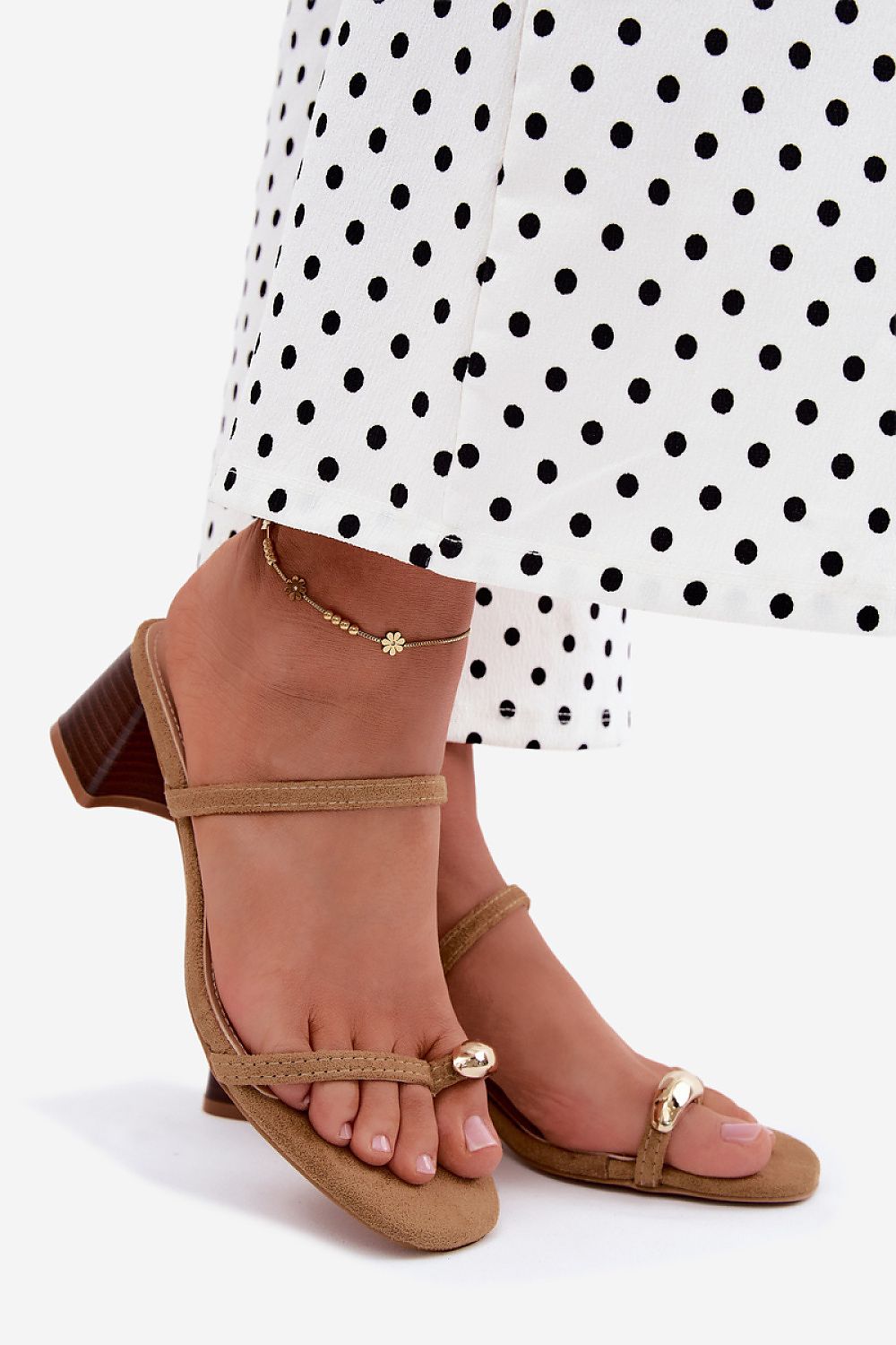 Women's Black, Brown, and Beige Suede Block Heel Heeled Sandals view 7