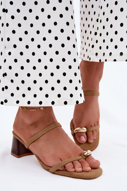 Women's Black, Brown, and Beige Suede Block Heel Heeled Sandals view 8