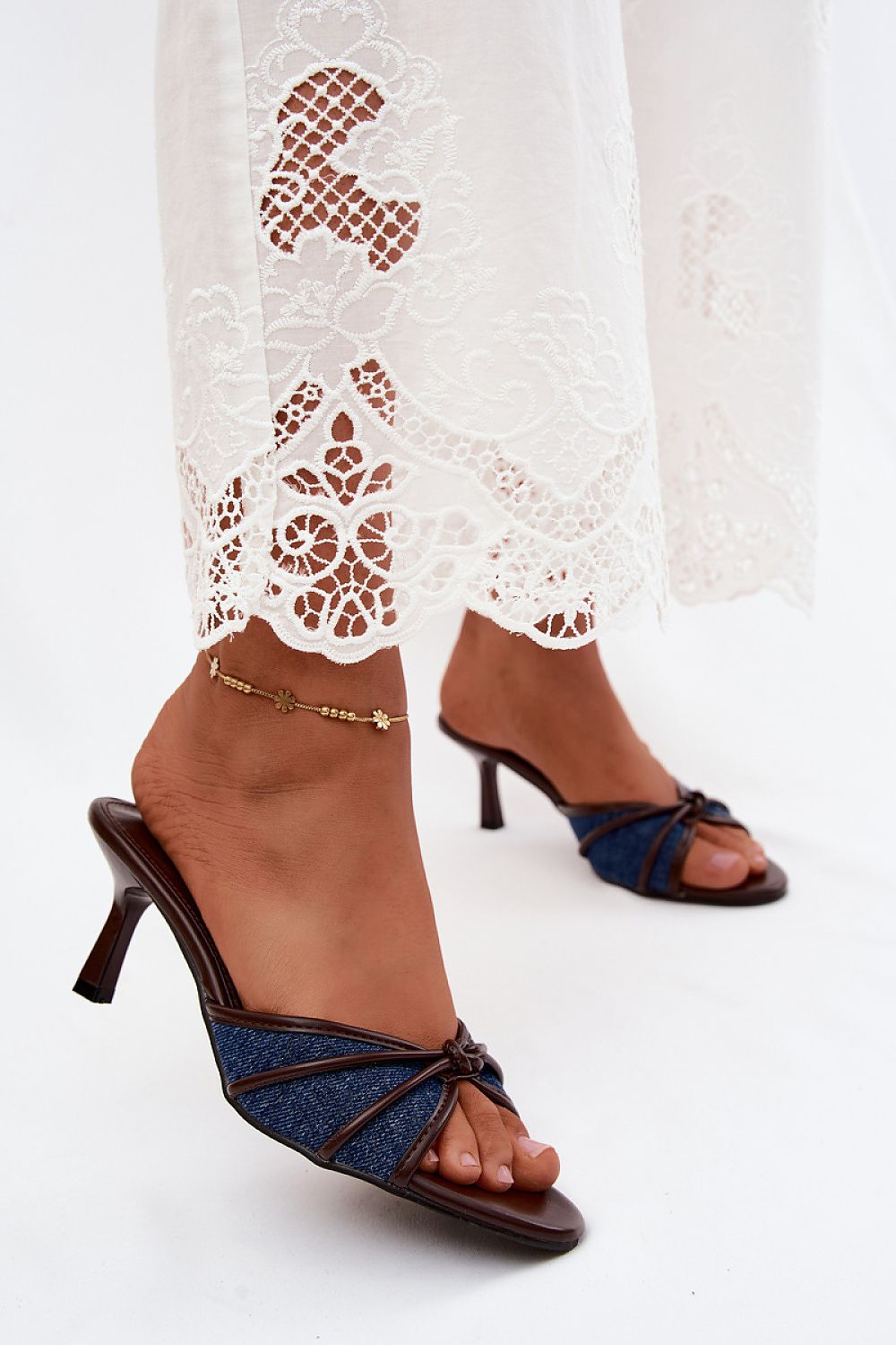 Women's Blue and Yellow Eco Leather Heeled Sandals front view