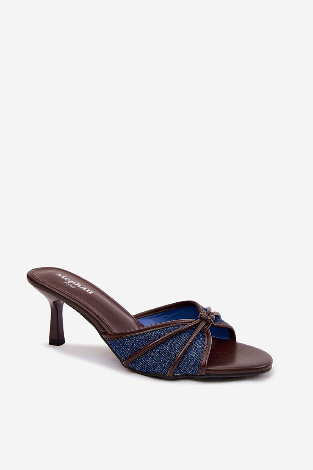 Women's Blue and Yellow Eco Leather Heeled Sandals side view