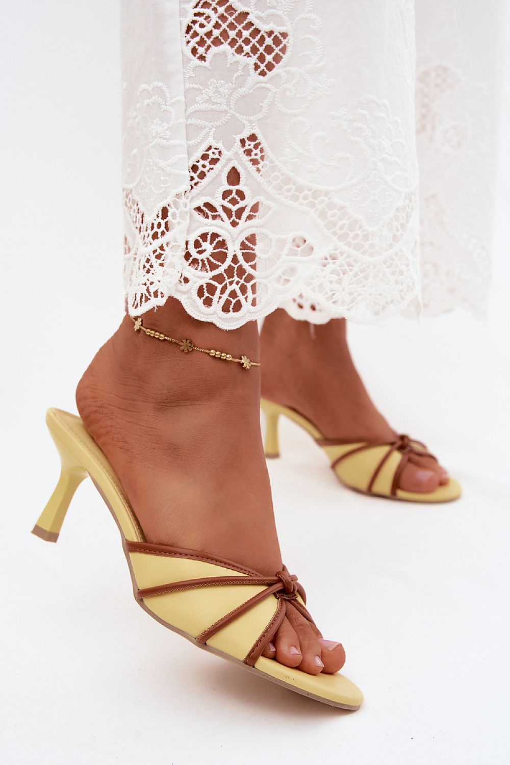 Women's Blue and Yellow Eco Leather Heeled Sandals back view