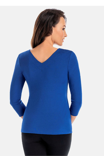 Women's red viscose fitted V-neck blouse with 7/8 sleeves by Teyli
