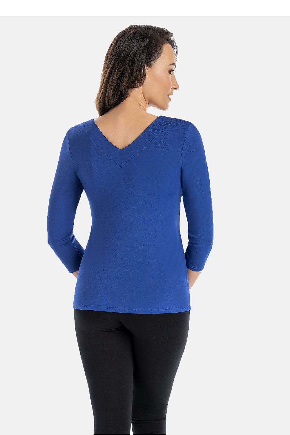 Women's red viscose fitted V-neck blouse with 7/8 sleeves by Teyli