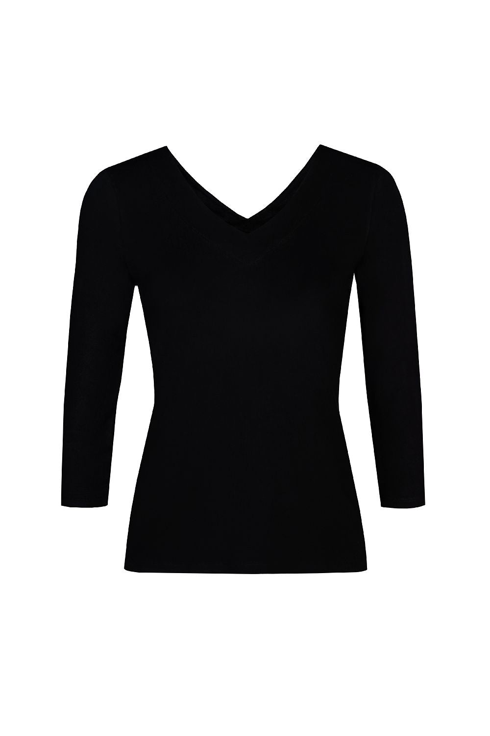 Women's red viscose fitted V-neck blouse with 7/8 sleeves by Teyli