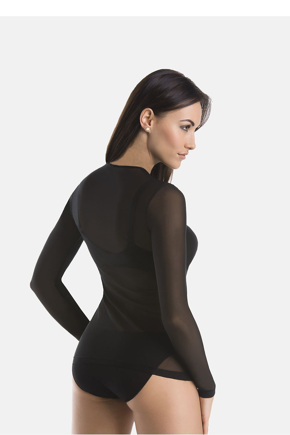 Women's semi-sheer purple long sleeve fitted blouse by Teyli