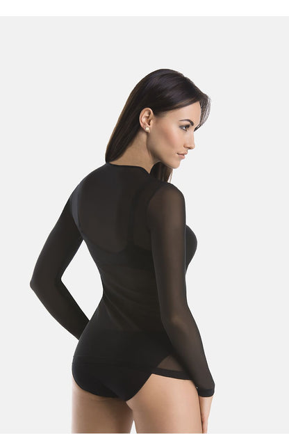 Women's semi-sheer purple long sleeve fitted blouse by Teyli