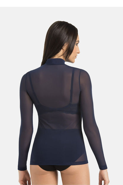 Women's sheer purple mesh turtleneck long sleeve blouse by Teyli