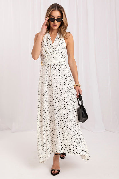 Women's navy blue polka dot maxi summer dress in silk-rayon blend