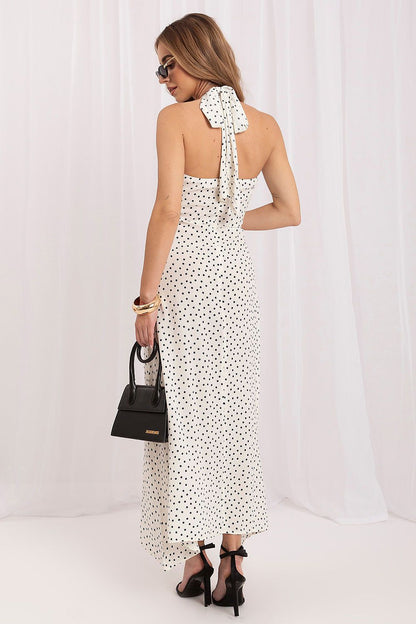 Women's navy blue polka dot maxi summer dress in silk-rayon blend