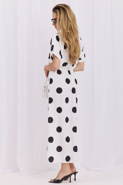 Women's black polka dot flared midi dress one size fits all