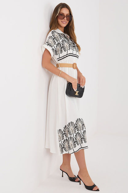 Women's white floral embroidered viscose midi shirt dress by Italy Moda