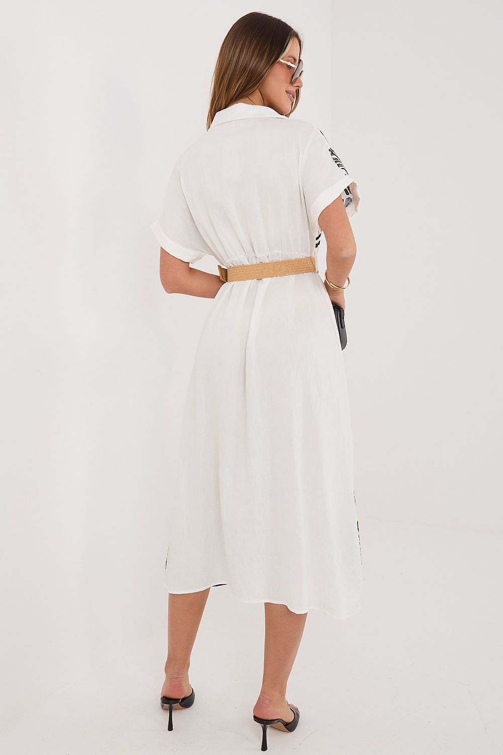 Women's white floral embroidered viscose midi shirt dress by Italy Moda
