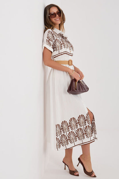 Women's white floral embroidered viscose midi shirt dress by Italy Moda