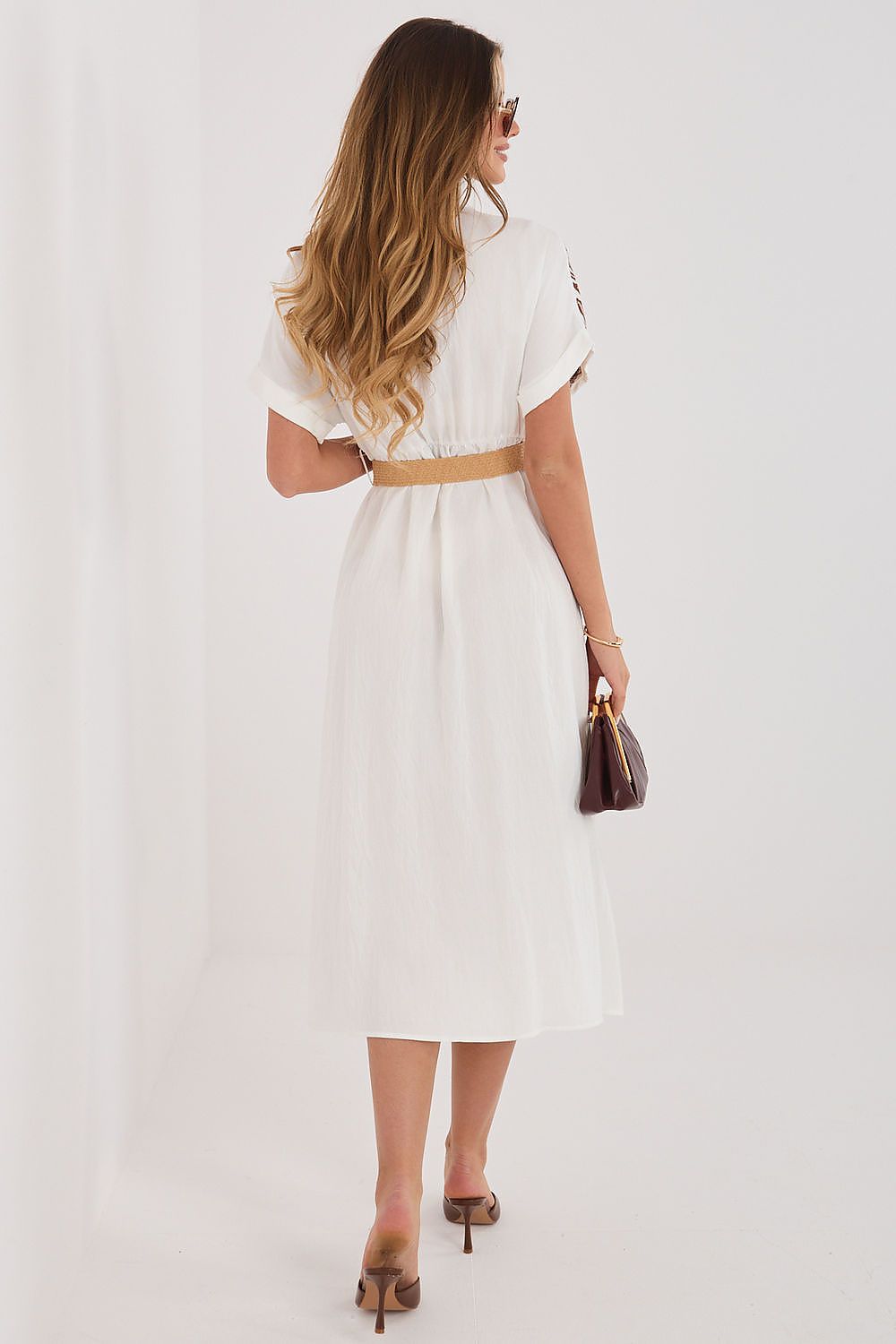 Women's white floral embroidered viscose midi shirt dress by Italy Moda