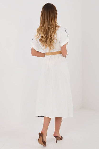 Women's white floral embroidered viscose midi shirt dress by Italy Moda
