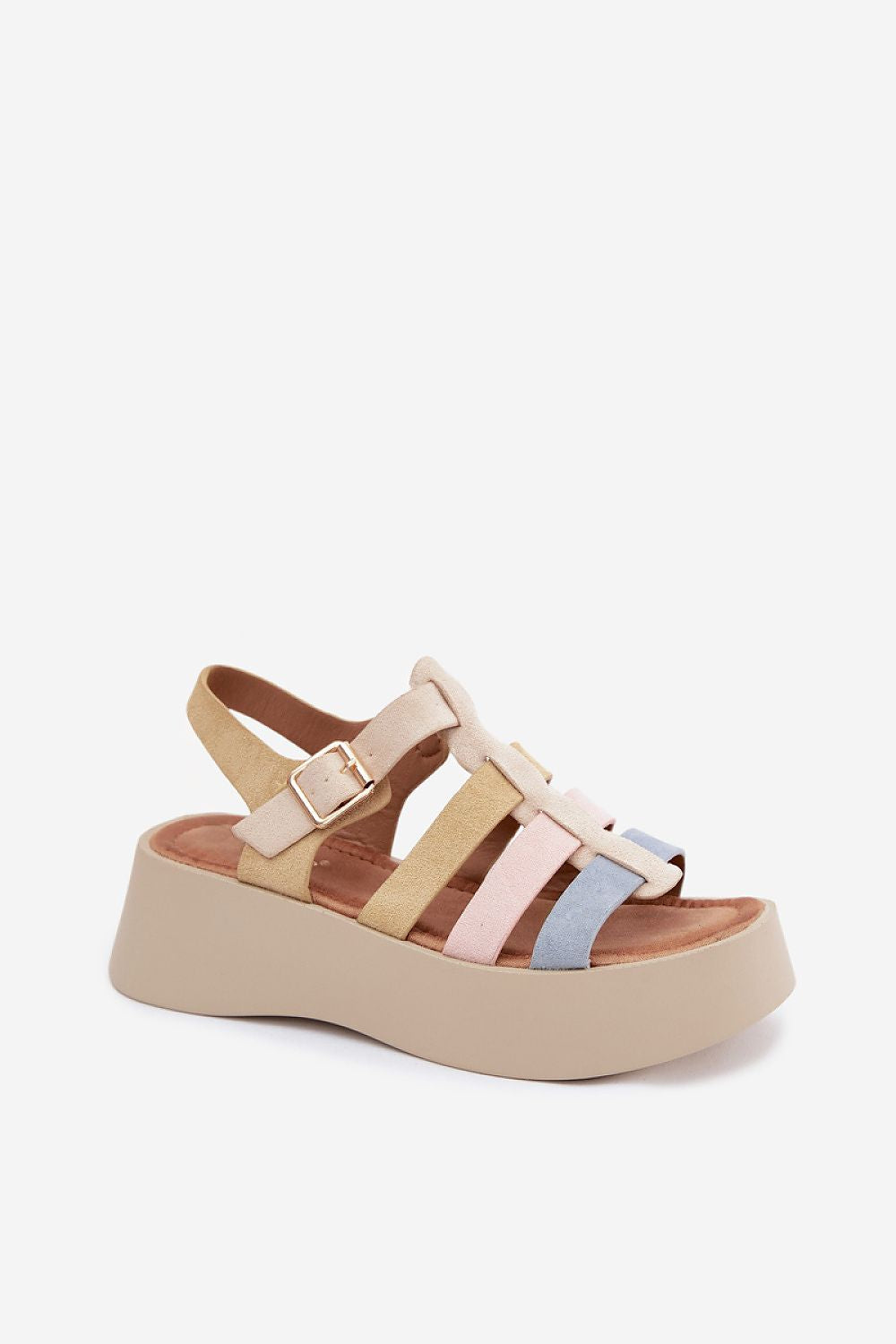 Women's Beige and Brown Suede Strap Detail Platform Sandals side view