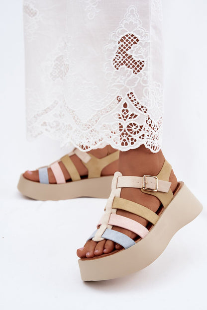 Women's Beige and Brown Suede Strap Detail Platform Sandals detail view
