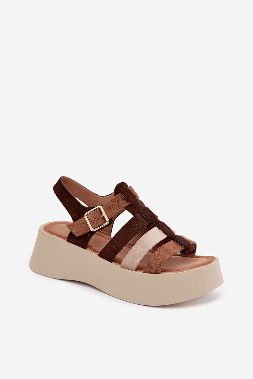 Women's Beige and Brown Suede Strap Detail Platform Sandals view 5