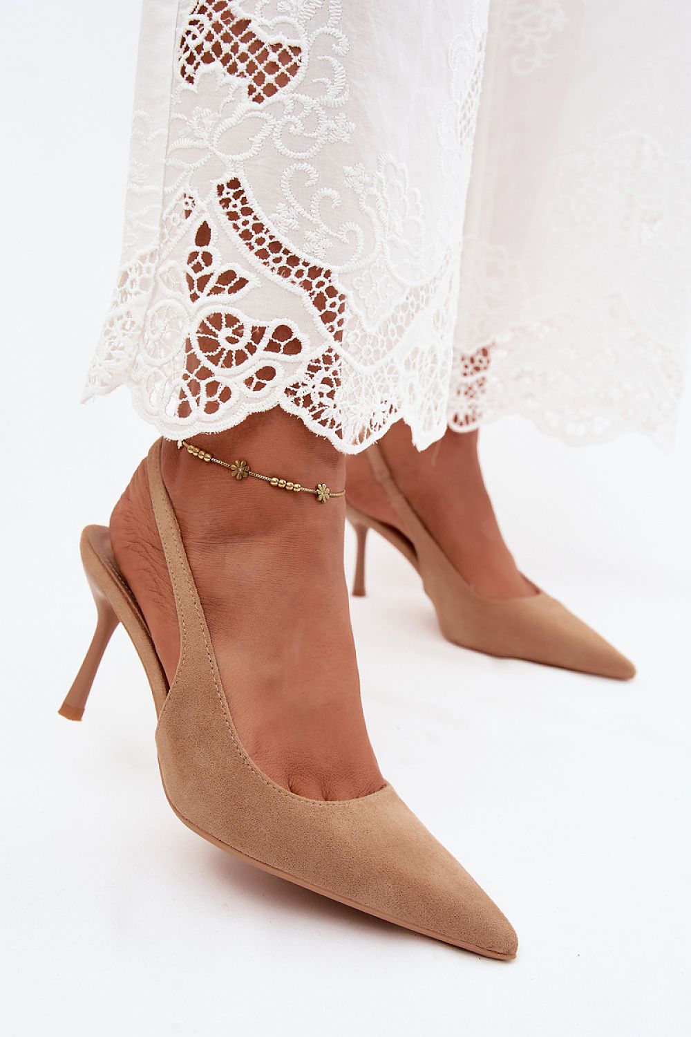 Women's Beige, Black, and Brown Suede Heeled Sandals front view