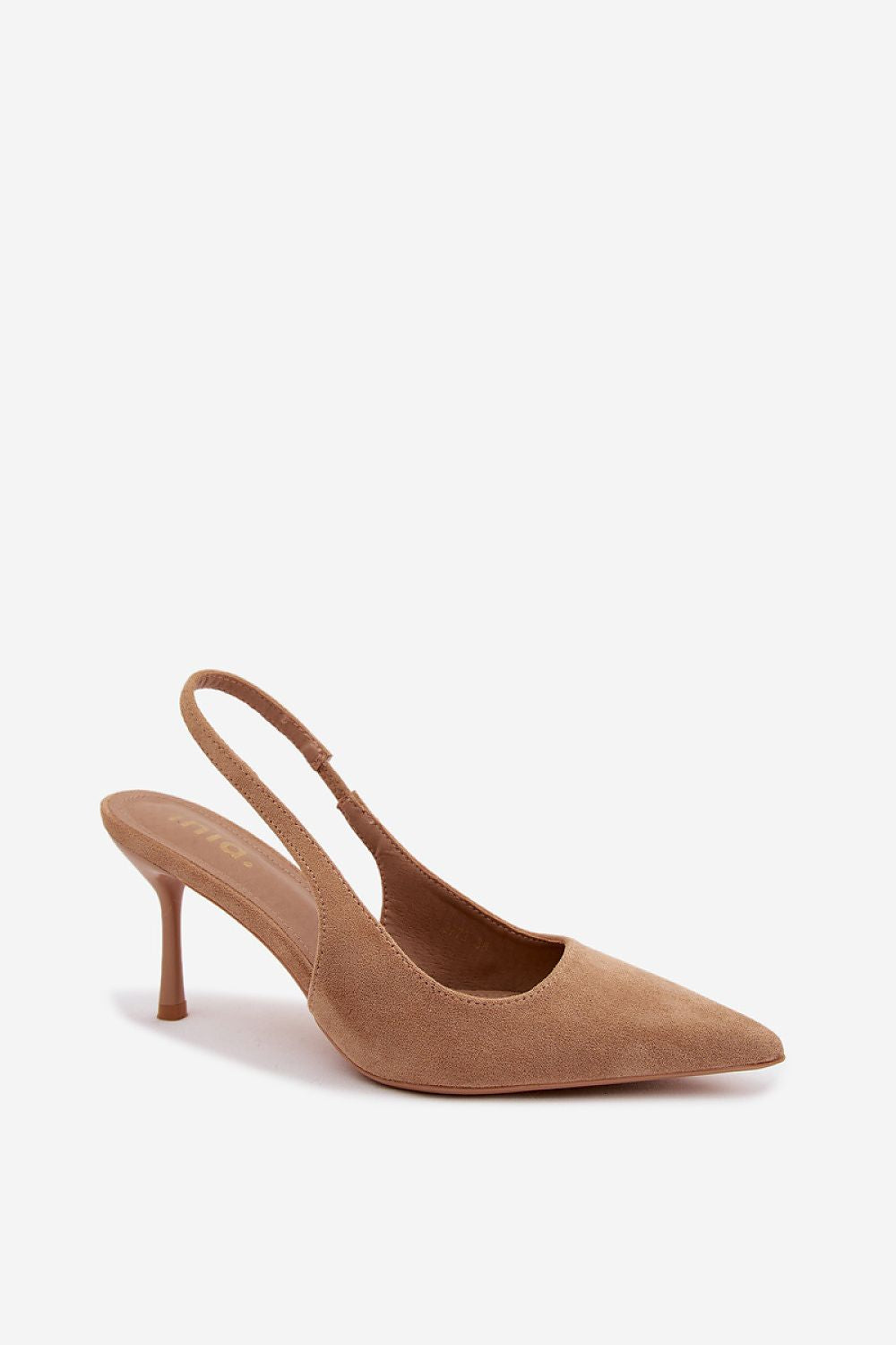 Women's Beige, Black, and Brown Suede Heeled Sandals side view