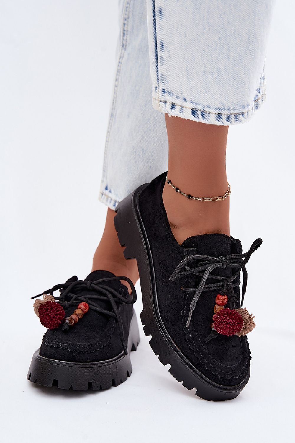 Women's Black, Brown, and Beige Suede Platform Ankle Boots front view