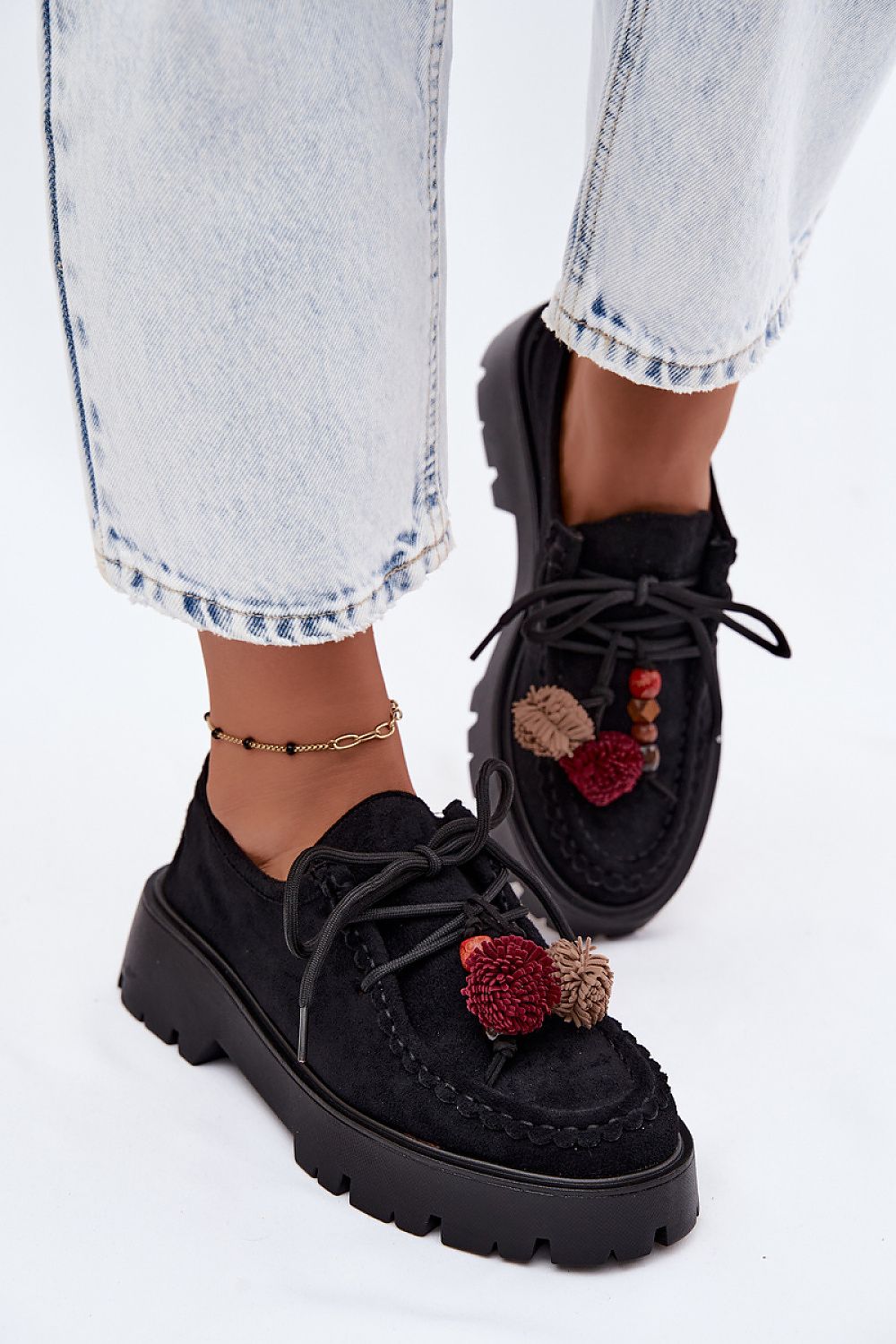 Women's Black, Brown, and Beige Suede Platform Ankle Boots detail view