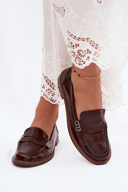 Women's Black and Brown Strap Detail 2 Cm Heel Moccasins back view