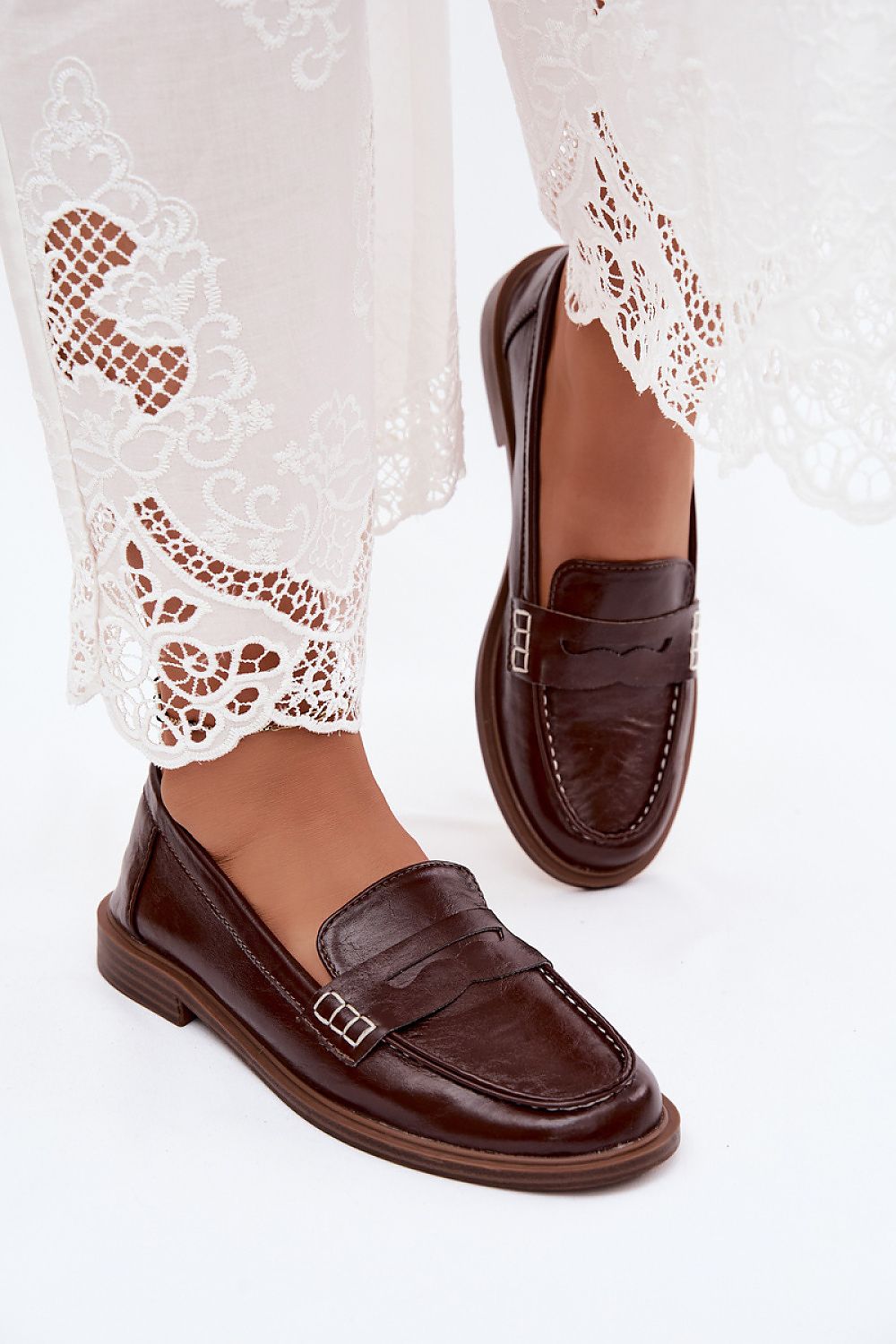Women's Black and Brown Strap Detail 2 Cm Heel Moccasins view 6