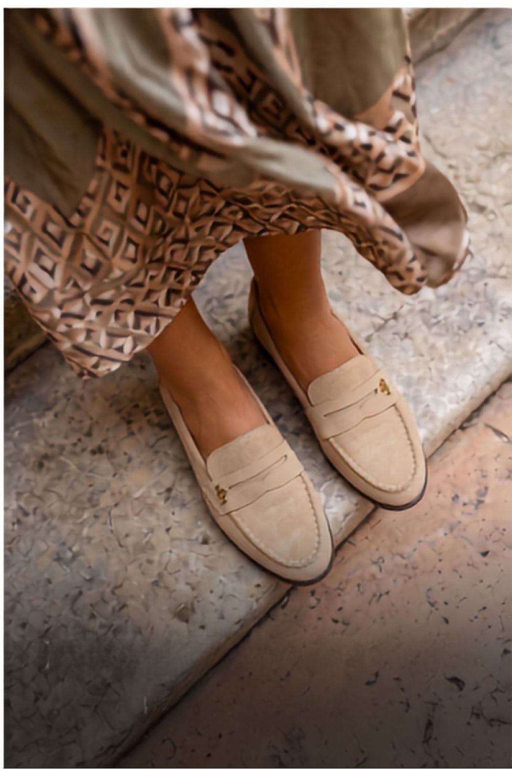 Women's Yellow, Beige, and Blue Suede 1.5 Cm Heel Moccasins view 6