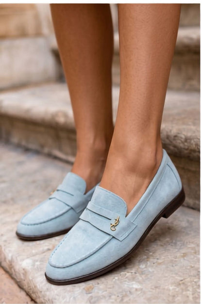 Women's Yellow, Beige, and Blue Suede 1.5 Cm Heel Moccasins view 7