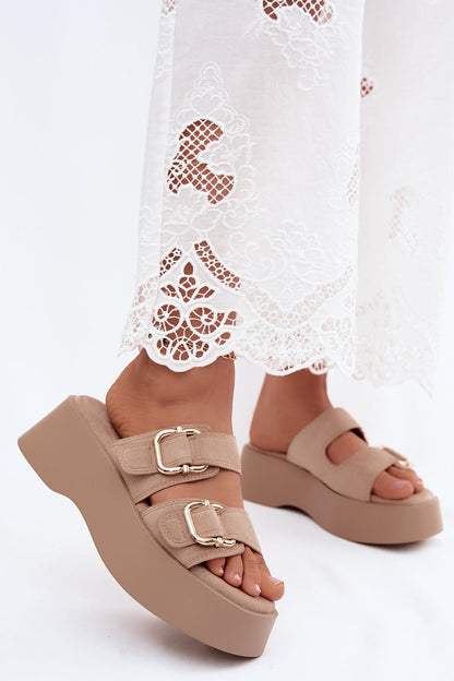 Women's Black, Brown, and Beige Suede Strap Detail Platform Sandals view 7