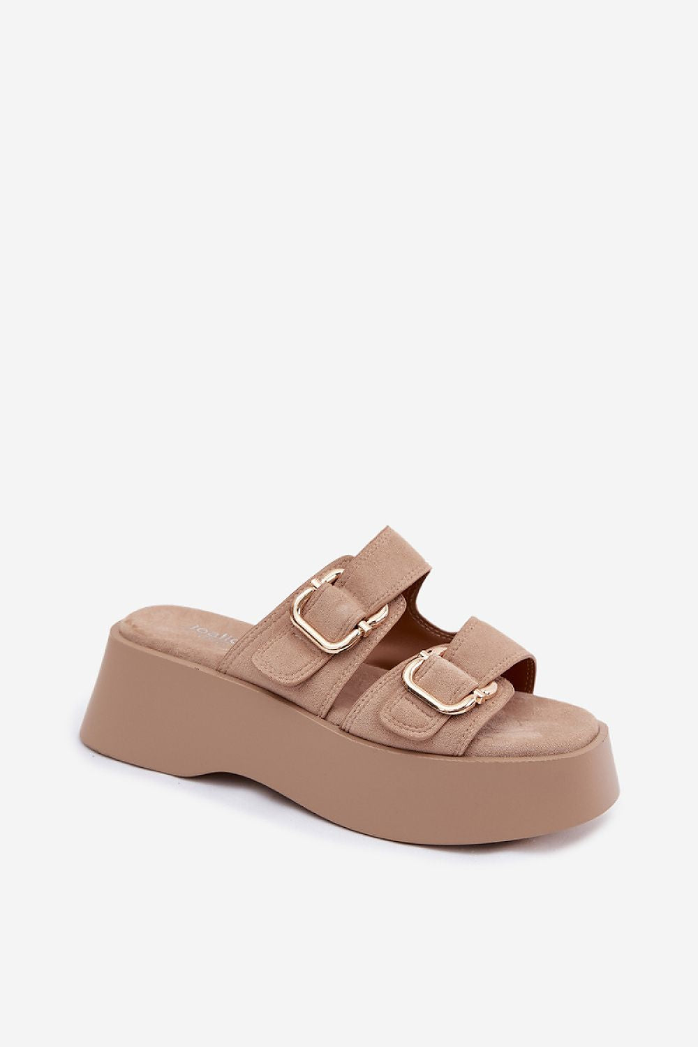Women's Black, Brown, and Beige Suede Strap Detail Platform Sandals view 8