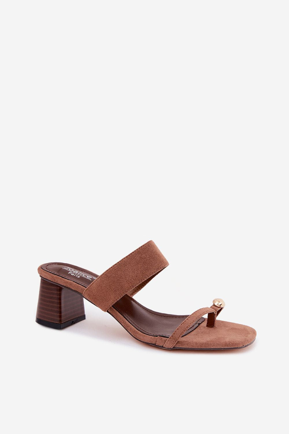 Women's Brown and Black Suede Heeled Sandals side view