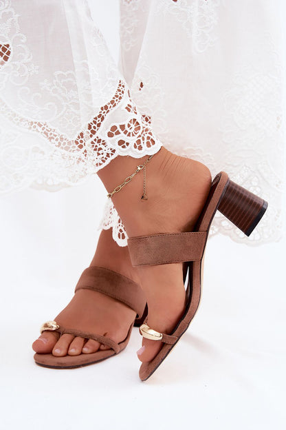 Women's Brown and Black Suede Heeled Sandals detail view
