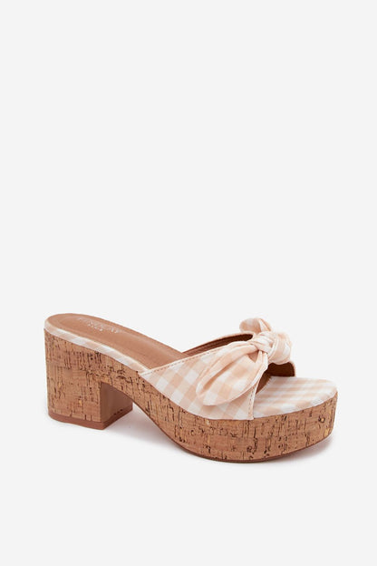 Women's Black and Beige Fabric Platform Sole Heeled Sandals view 5