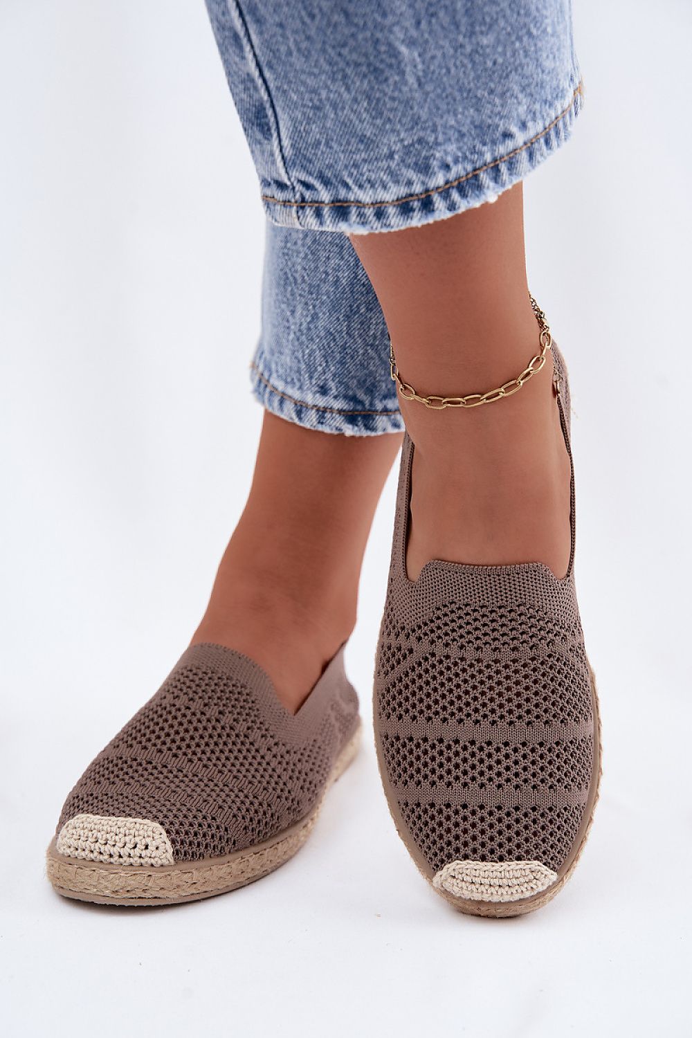 Women's Beige and White Fabric Openwork Detail Espadrilles detail view