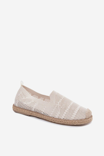 Women's Beige and White Fabric Openwork Detail Espadrilles view 5