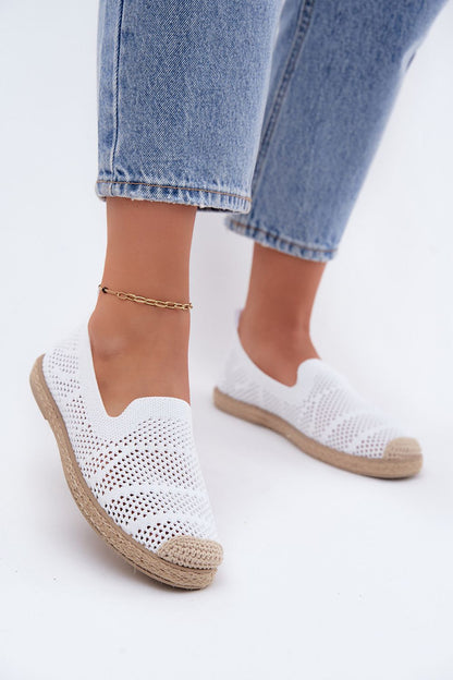 Women's Beige and White Fabric Openwork Detail Espadrilles view 7