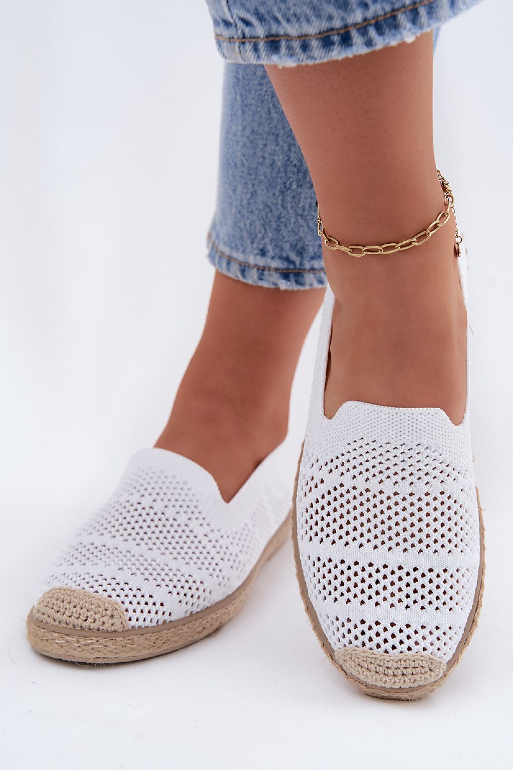 Women's Beige and White Fabric Openwork Detail Espadrilles view 9