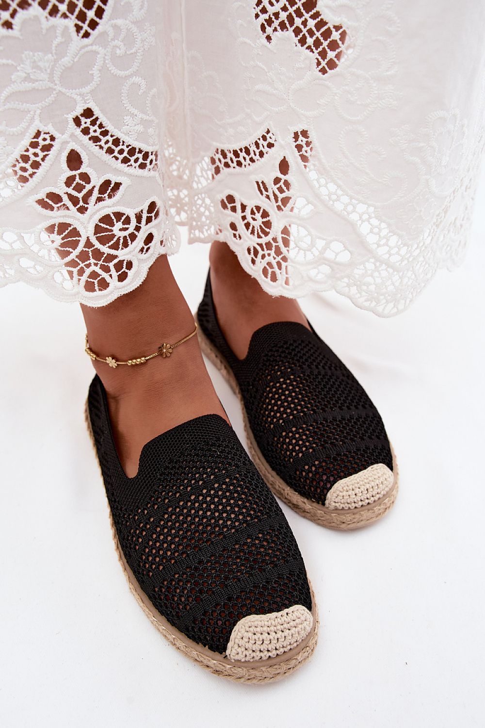 Women's Beige and White Fabric Openwork Detail Espadrilles view 10