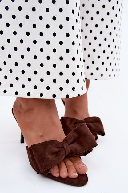 Women's Brown and Pink Suede Heeled Sandals front view