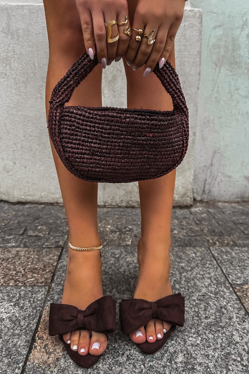 Women's Brown and Pink Suede Heeled Sandals side view