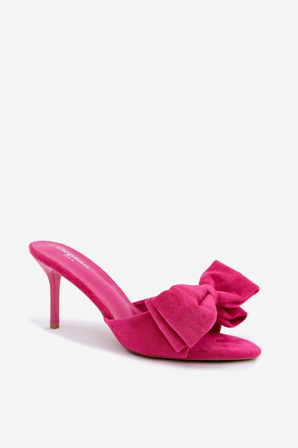 Women's Brown and Pink Suede Heeled Sandals back view