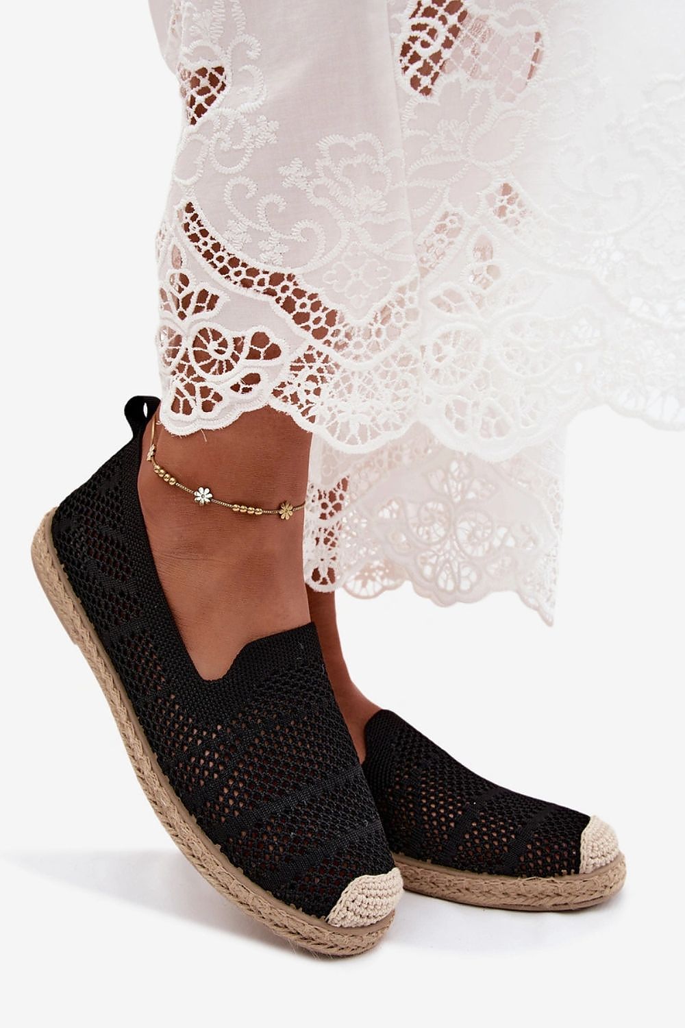 Women's Beige and White Fabric Openwork Detail Espadrilles view 13